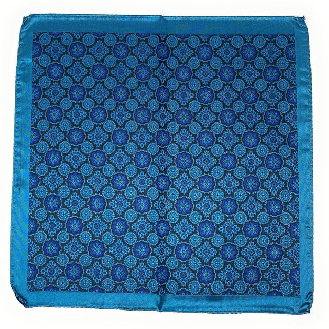 Acqua Sea Blue Medallion Silk Pocket Square - Wilmok