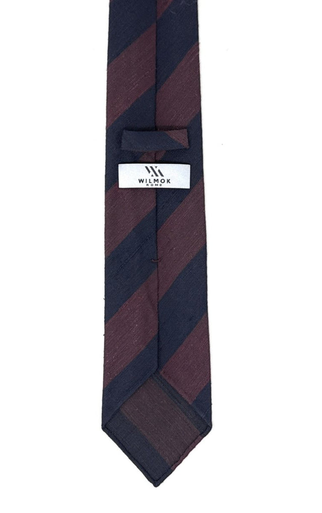 Block Striped Shantung Tie - Navy Blue and Burgundy - Wilmok
