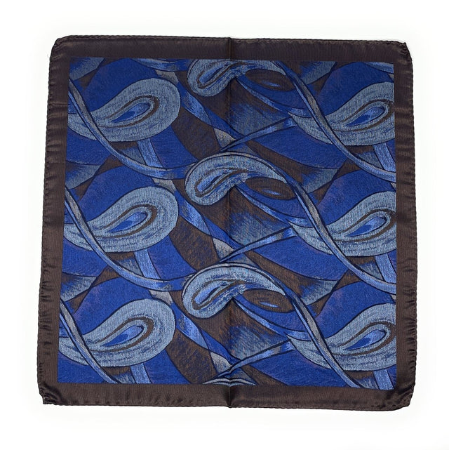 Brown, Blue and Silver Paisley Pocket Square - Wilmok