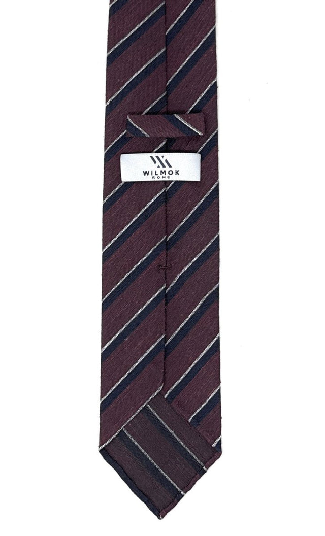 Burgundy Regimental Shantung Tie with Navy & White Stripes - Wilmok