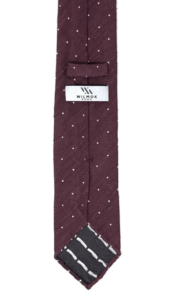 Burgundy Shantung Tie with Small White Polka Dots - Wilmok