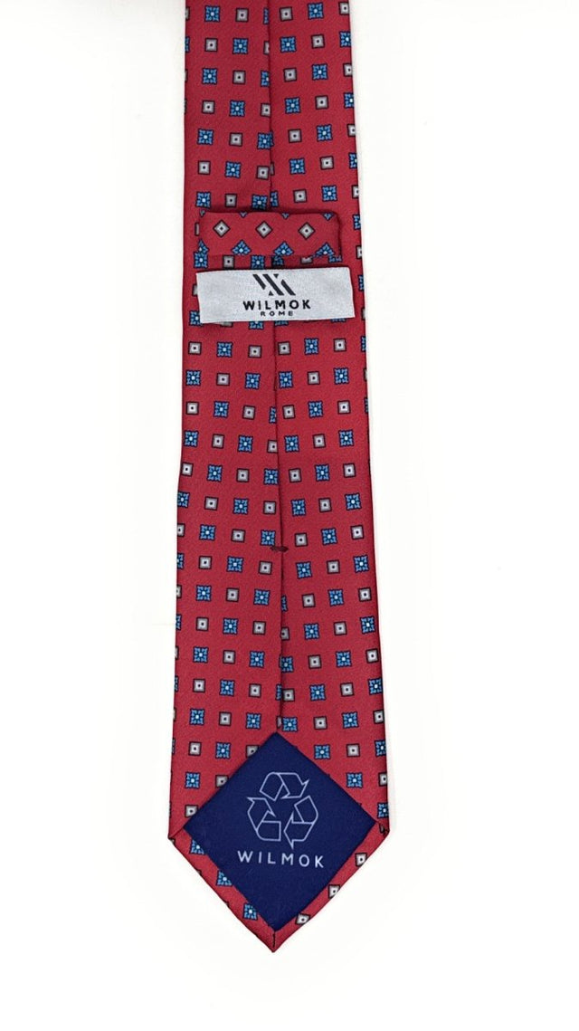 Crimson Floral Square Silk Tie — pattern close-up