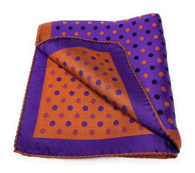 Jacquard Silk Pocket Square Purple & Orange - Wilmok