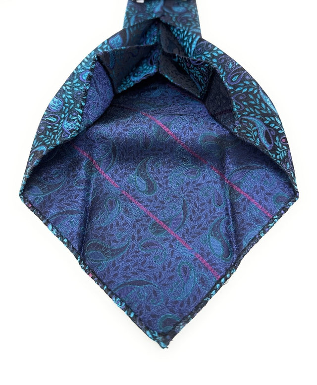 Midnight Teal Paisley 7 - Fold Silk Tie - Wilmok