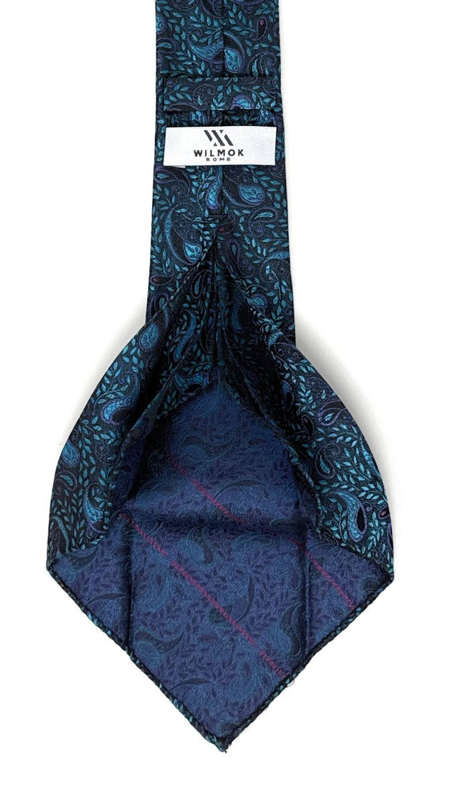Midnight Teal Paisley 7 - Fold Silk Tie - Wilmok