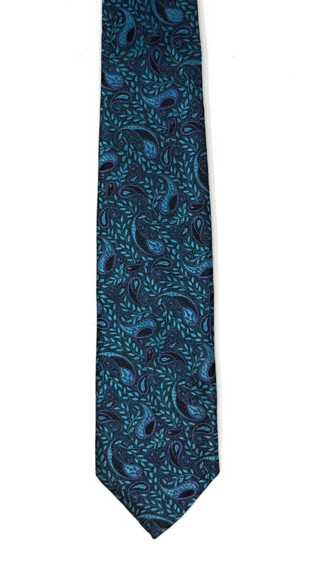 Midnight Teal Paisley 7 - Fold Silk Tie - Wilmok