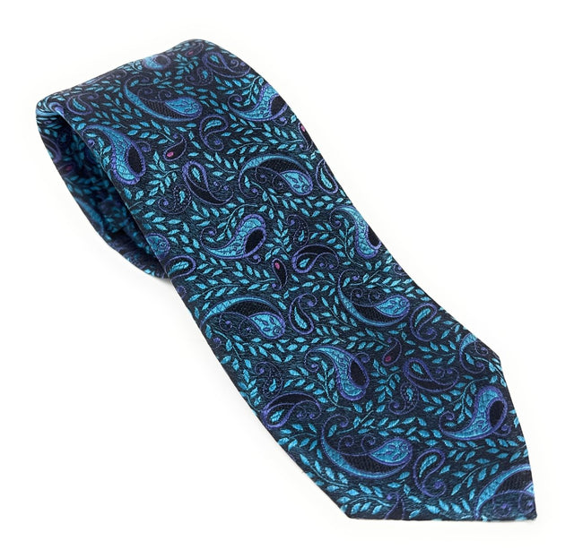 Midnight Teal Paisley 7 - Fold Silk Tie - Wilmok