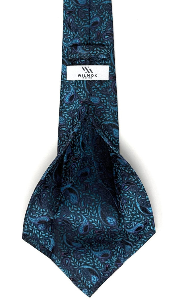 Midnight Teal Paisley 7 - Fold Silk Tie - Wilmok