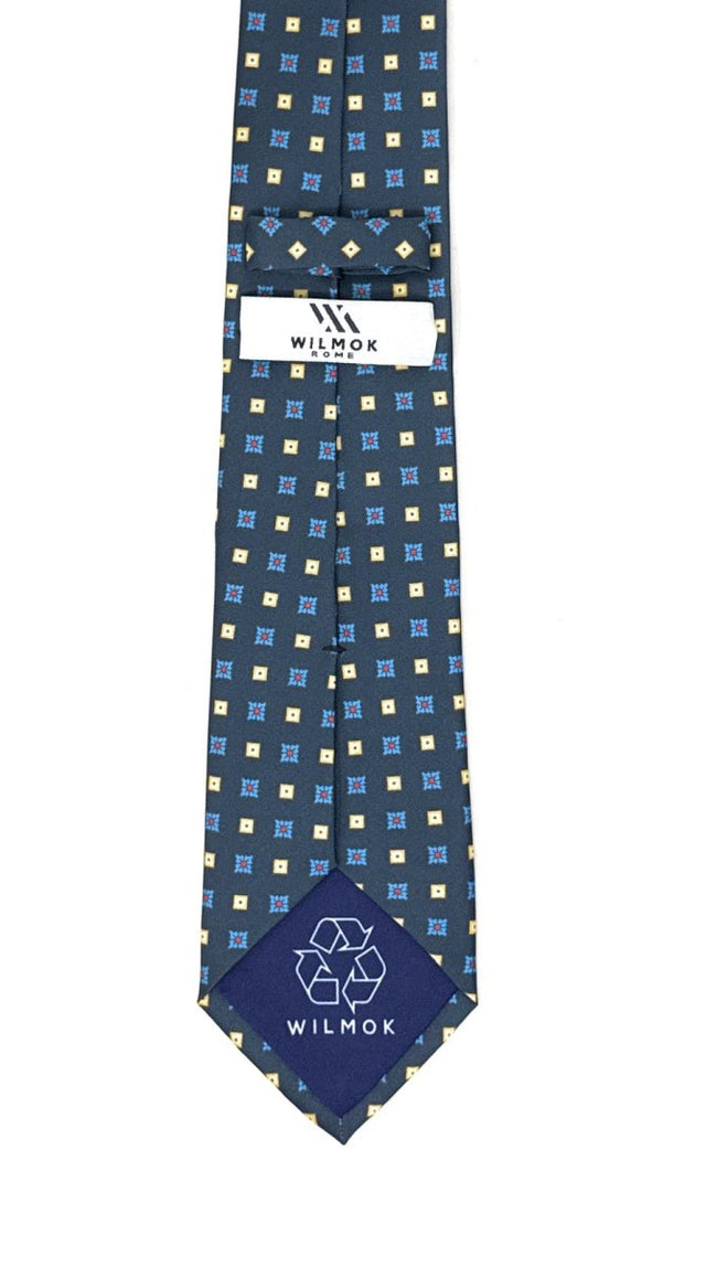 Navy Gold Blue Floral Square Tie - Wilmok