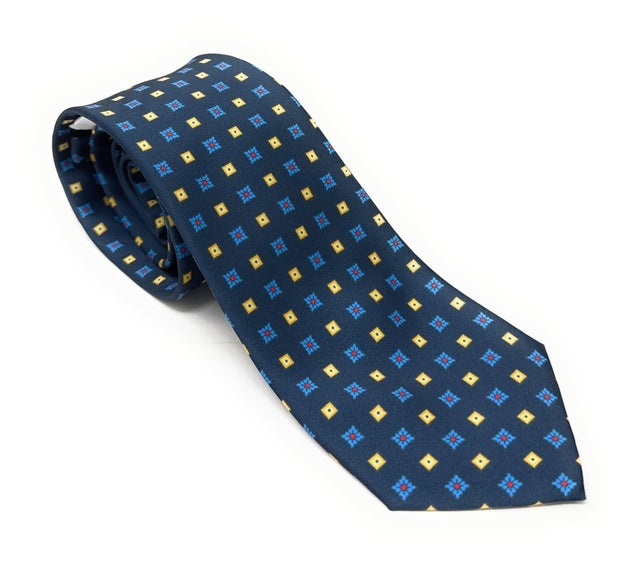 Navy Gold Blue Floral Square Tie - Wilmok