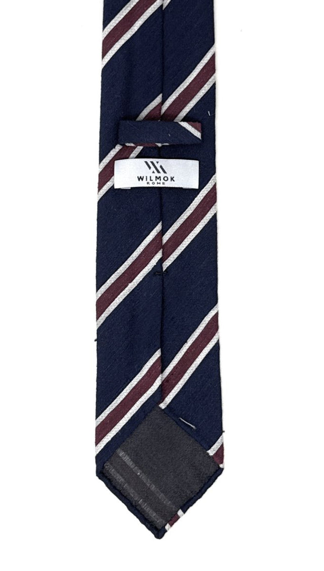 Navy Shantung Tie with Burgundy and White Stripes - Wilmok