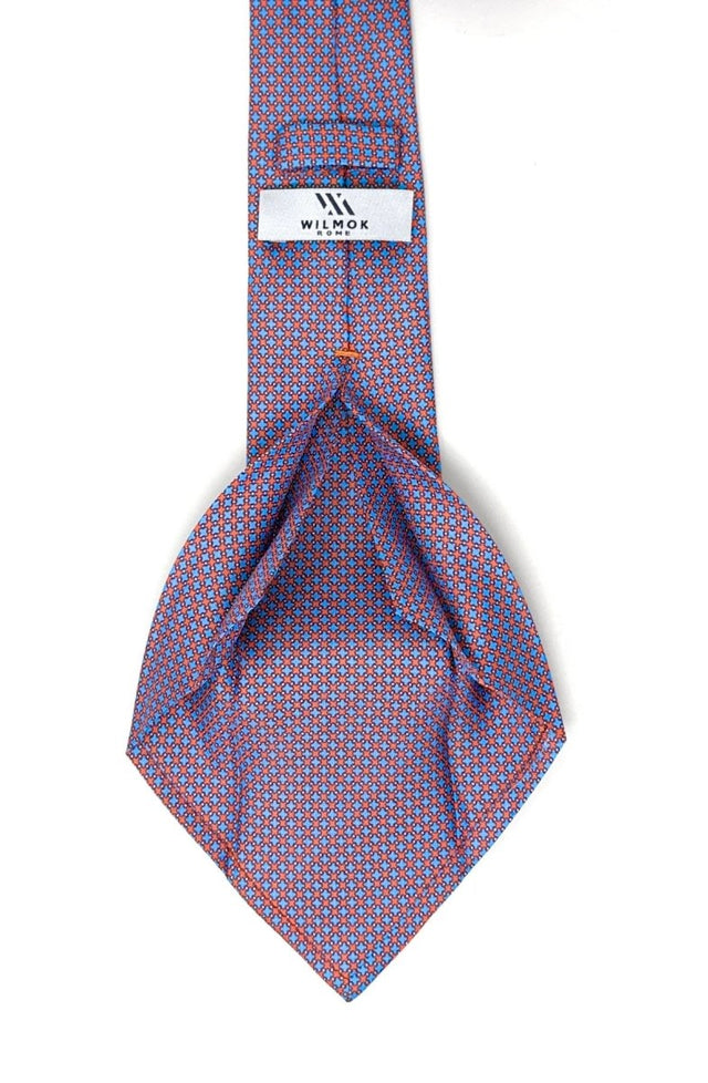 Red and Blue Geometric 7 Fold Silk Tie - Wilmok