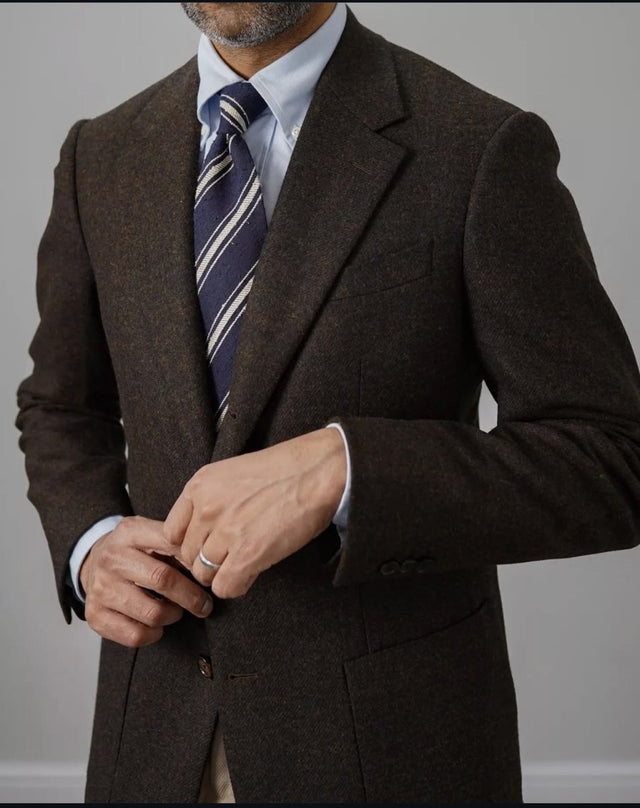 Regimental Shantung Tie - Navy with White Stripes - Wilmok