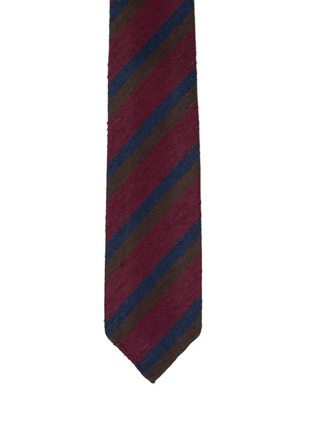 Vintage Burgundy and Navy Striped Shantung Tie - Wilmok