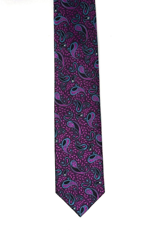 Vintage Magenta Paisley 7 - Fold Silk Tie - Wilmok