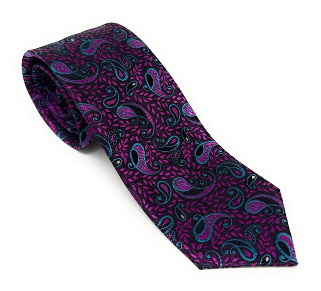 Vintage Magenta Paisley 7 - Fold Silk Tie - Wilmok