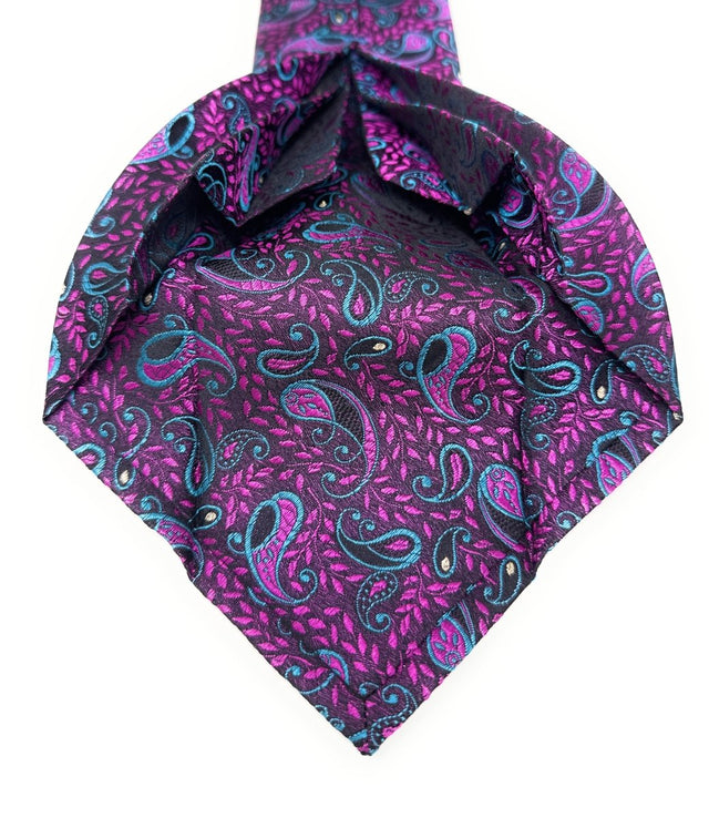 Vintage Magenta Paisley 7 - Fold Silk Tie - Wilmok