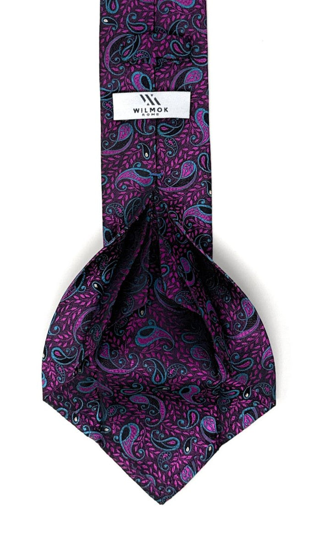 Vintage Magenta Paisley 7 - Fold Silk Tie - Wilmok