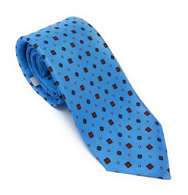 7 Fold Handmade Italian Sky Blue Cube Mix Silk Tie - Wilmok
