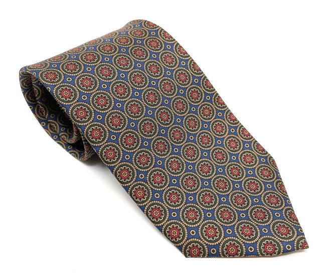 7 Fold Tie - Vintage Medallion Blue - Wilmok