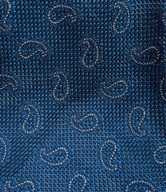 Grenadine Garza Unlined Luxury Hand-Rolled Acqua Blue Paisley Tie - Wilmok