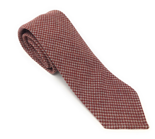 Italian Untipped Check Red Wool Tie - Wilmok