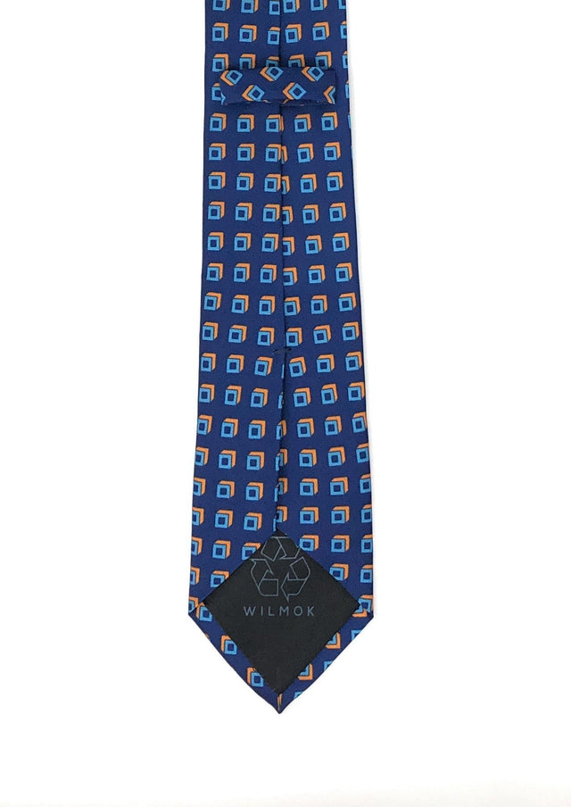 Recycled Plastic Italian Printed Cube Vintage Blue Tie - Wilmok