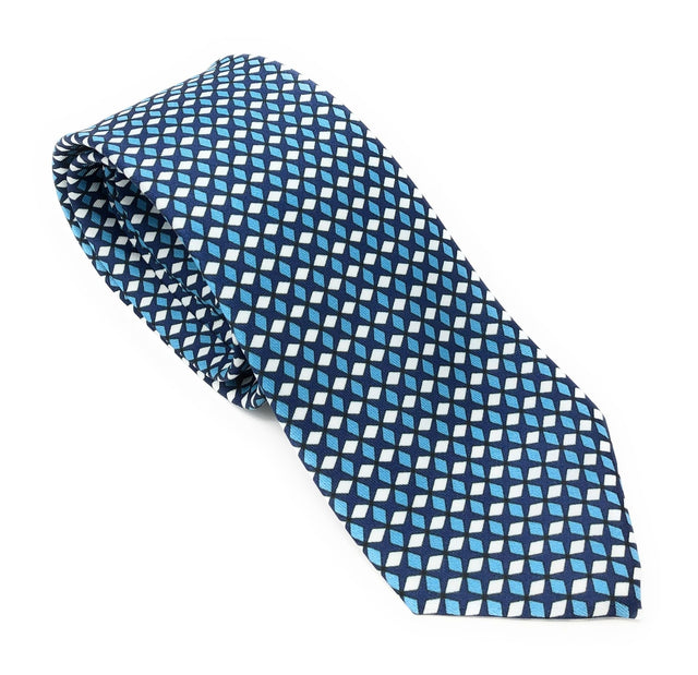 Recycled Plastic Italian Printed Geometric Blue Small Tie - Wilmok