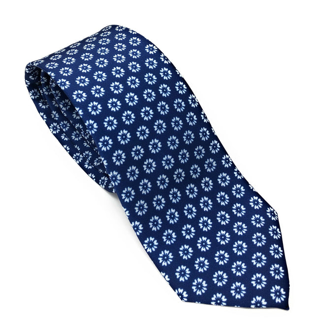 Recycled Plastic Italian Printed Handmade Floral Blue Tie - Wilmok