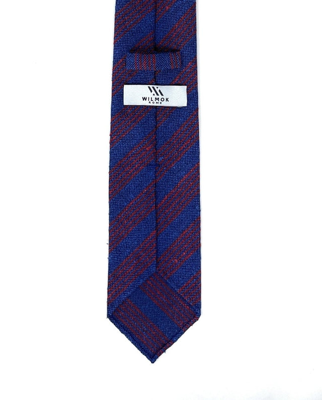 Regimental Multi Stripe Shantung Tie - Blue & Red - Wilmok