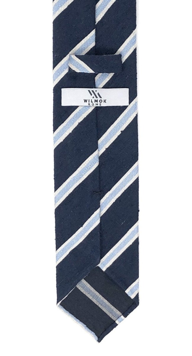 Shantung Untipped Blue Mix Striped Tie - Wilmok