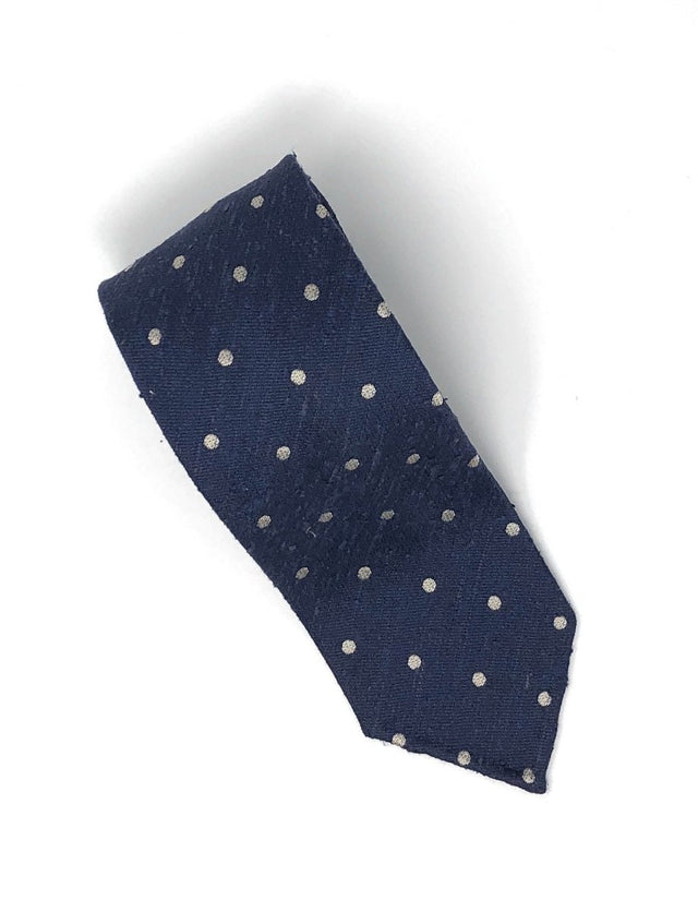 Shantung Untipped Polka Dot Navy White Tie - Wilmok