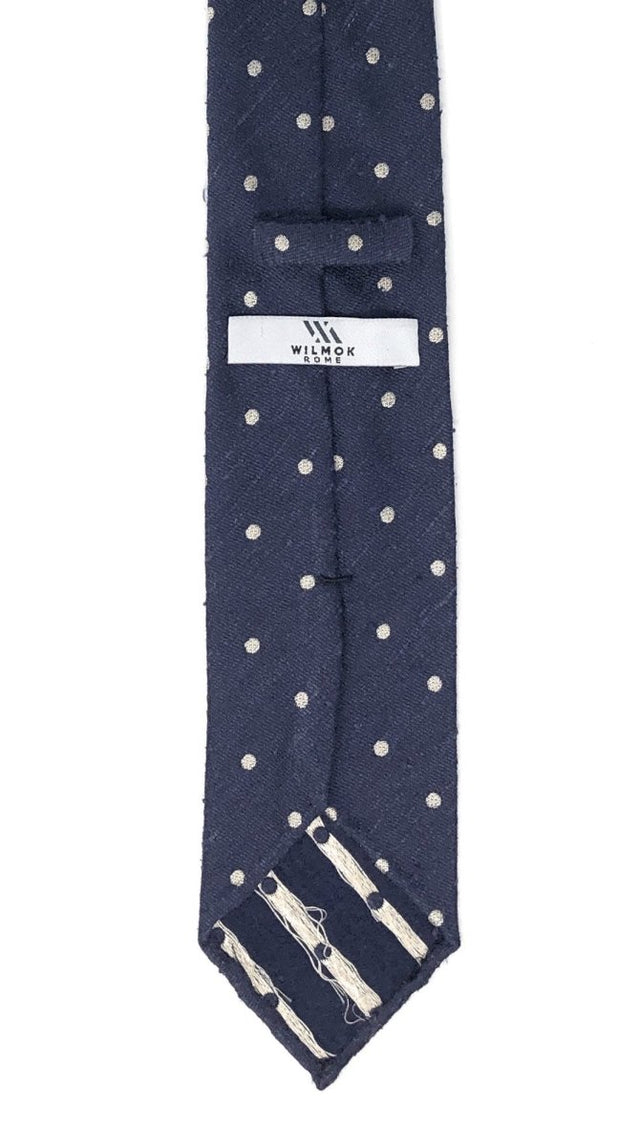 Shantung Untipped Polka Dot Navy White Tie - Wilmok