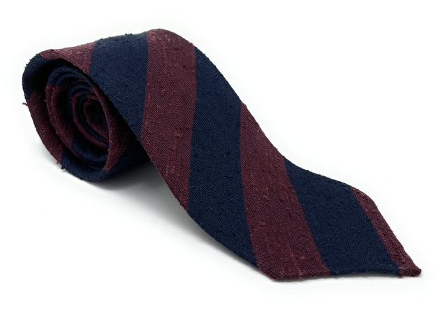 Shantung Untipped Striped Navy Maroon Tie - Wilmok