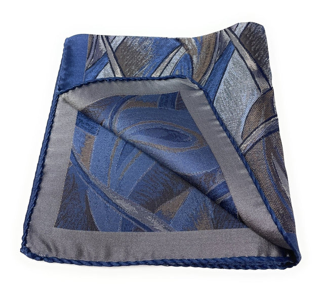 Blue, Silver and Brown Paisley Pocket Square - Wilmok