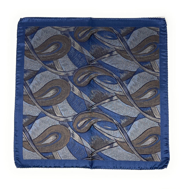 Blue, Silver and Brown Paisley Pocket Square - Wilmok