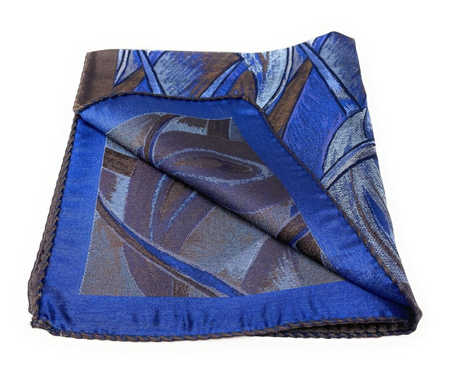 Brown, Blue and Silver Paisley Pocket Square - Wilmok
