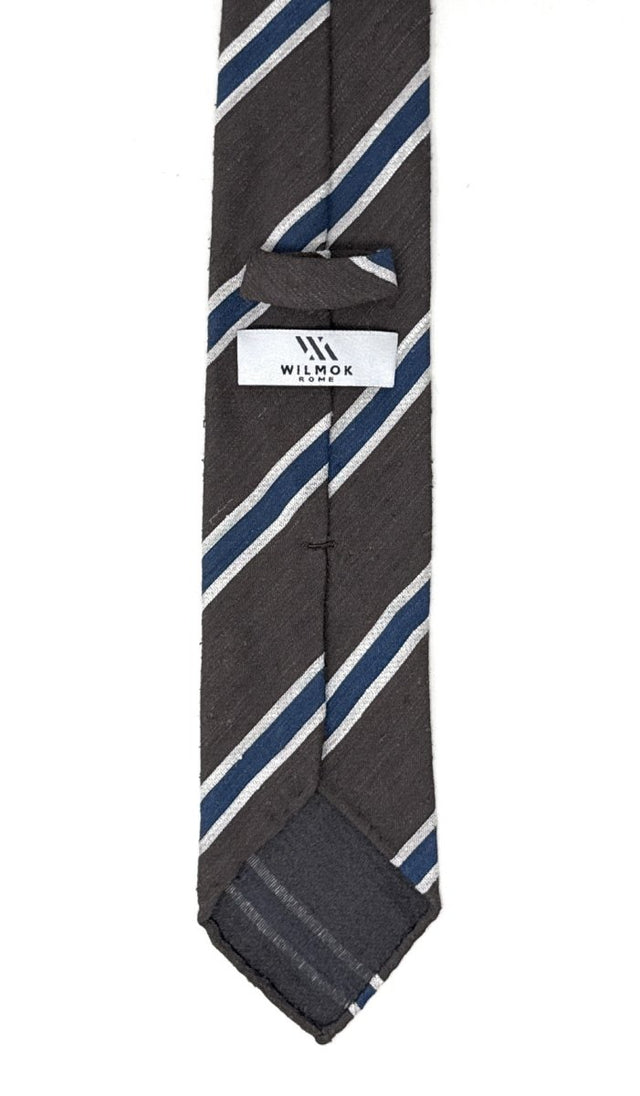 Brown Regimental Tie with Navy and White Stripes - Wilmok