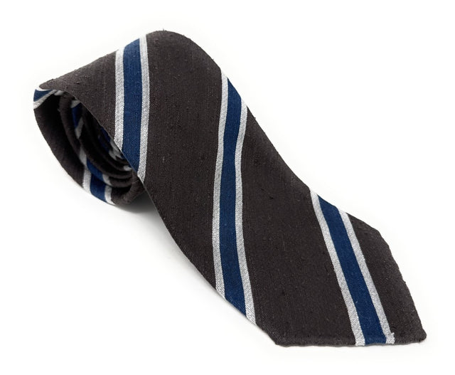 Brown Regimental Tie with Navy and White Stripes - Wilmok