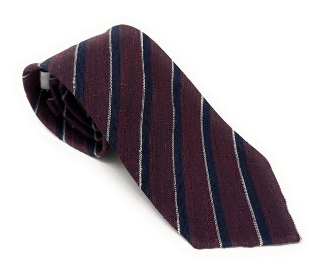 Burgundy Regimental Shantung Tie with Navy & White Stripes - Wilmok