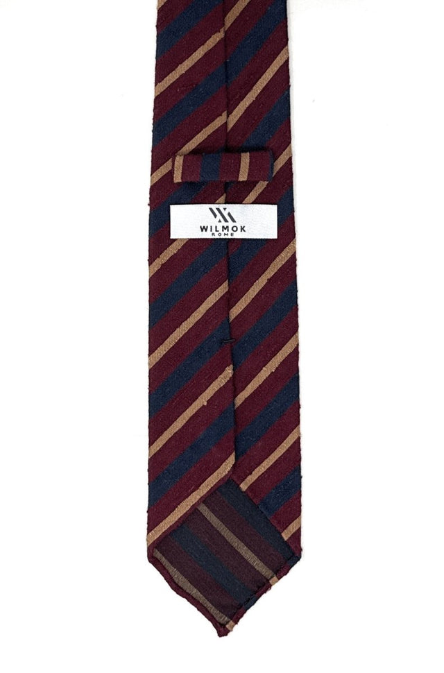 Burgundy Shantung Tie with Blue & Yellow Stripes - Wilmok