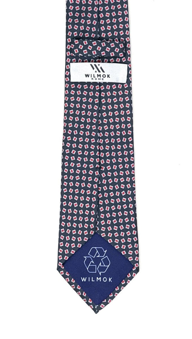 Charcoal Grey Red Diamond Tile Silk Tie — pattern close-up