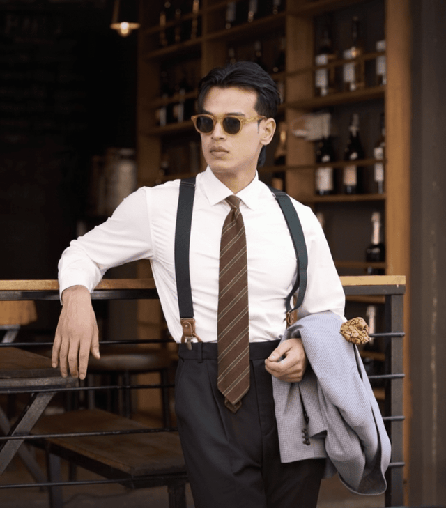 Green & Brown Striped Shantung Tie - Wilmok