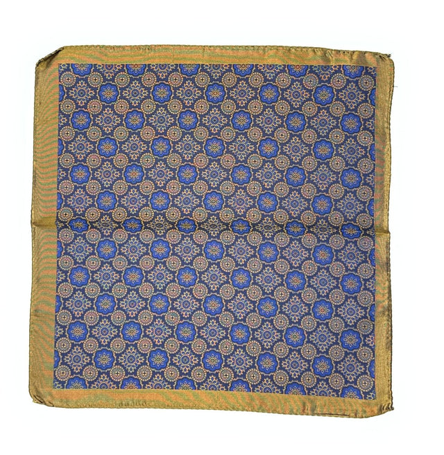 Navy and Bronze Floral Medallion Pocket Square - Wilmok