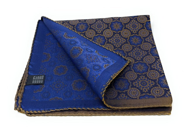 Navy and Bronze Floral Medallion Pocket Square - Wilmok