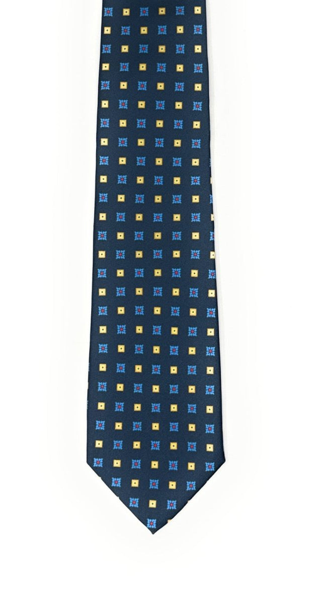 Navy Gold Blue Floral Square Tie - Wilmok