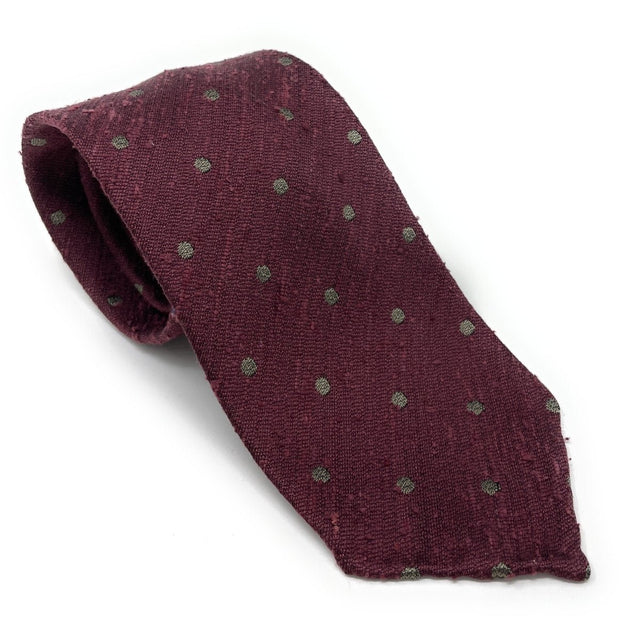 Polka Dot Shantung Tie - Burgundy with Brown Dots - Wilmok