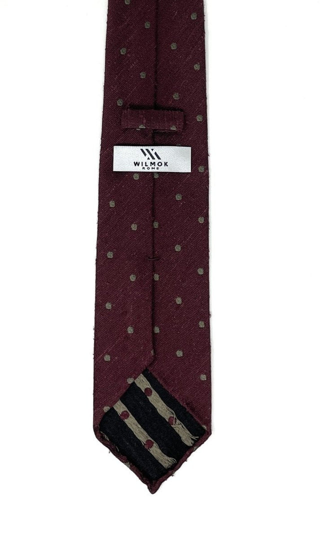 Polka Dot Shantung Tie - Burgundy with Brown Dots - Wilmok