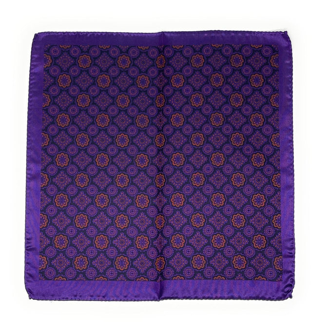 Purple and Orange Medallion Silk Pocket Square - Wilmok
