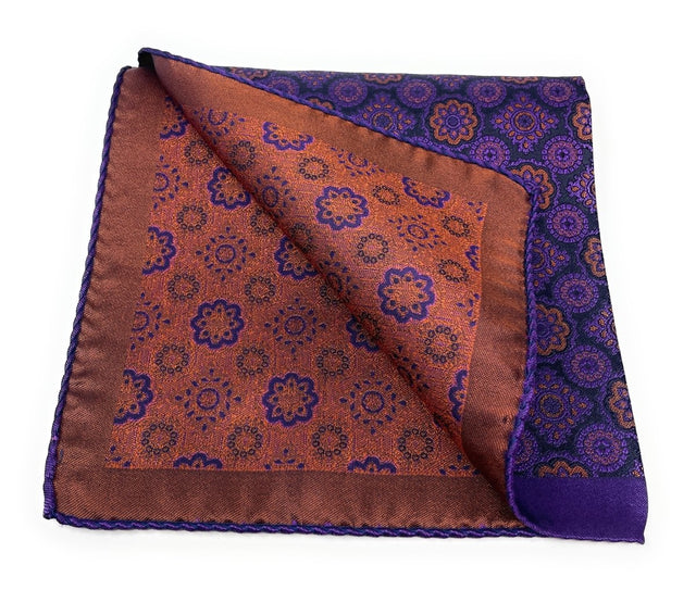 Purple and Orange Medallion Silk Pocket Square - Wilmok